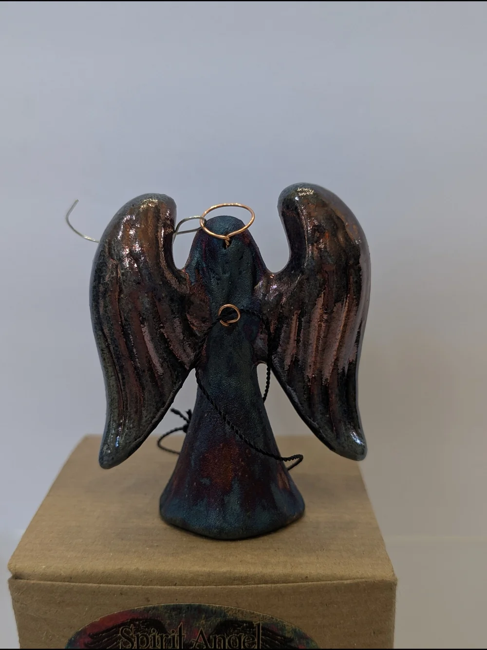 Spirit Angel Ornament Raku Pottery w/gemstone heart, handmade, hand signed